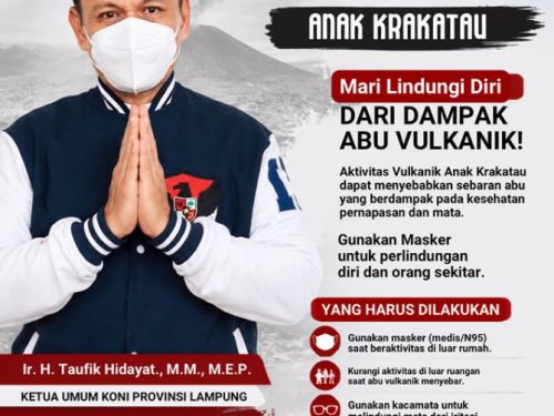 Waspada Abu Vulkanik Gunung Anak Krakatau, KONI Lampung Imbau Masyarakat Lindungi Diri