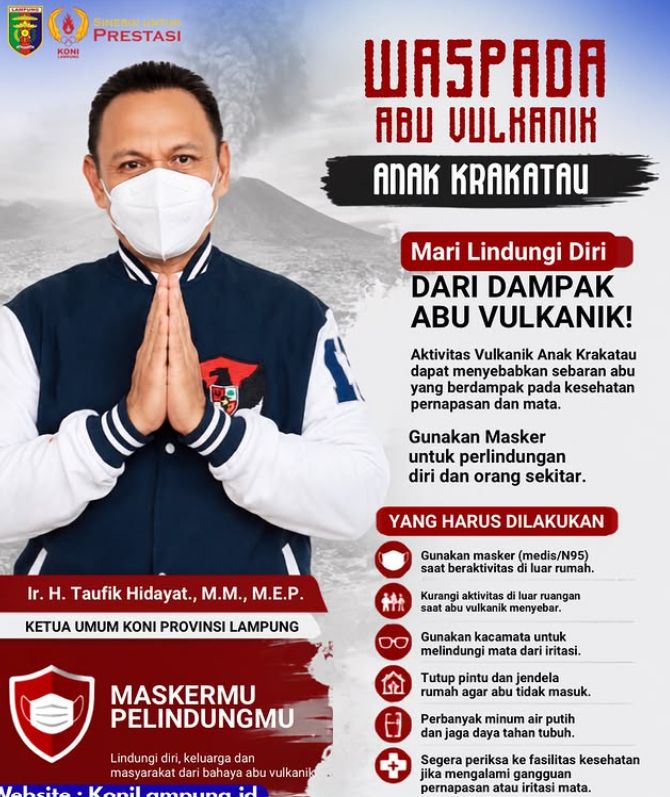 Waspada Abu Vulkanik Gunung Anak Krakatau, KONI Lampung Imbau Masyarakat Lindungi Diri